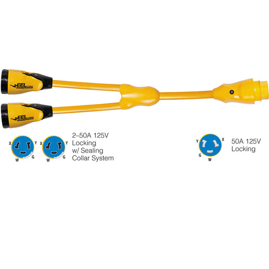 Marinco Y504-2-504 EEL (2)50A-125/250V Female to (1)50A-125/250V Male "Y" Adapter - Yellow [Y504-2-504]