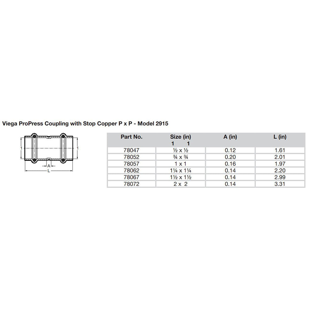 Viega ProPress 1/2" Copper Coupling w/Stop - Double Press Connection - Smart Connect Technology [78047]